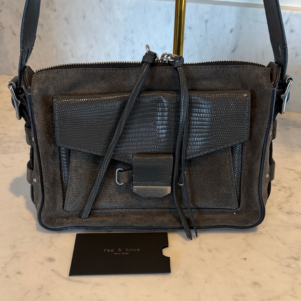 Rag & Bone Dark Grey Suede and Leather Crossbody Bag